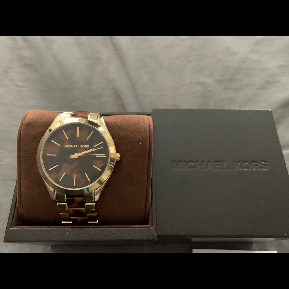 Michael Kors two tone tortoise watch
